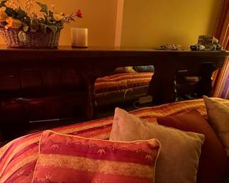 Vintage Wooden Headboard with Integrated Shelving