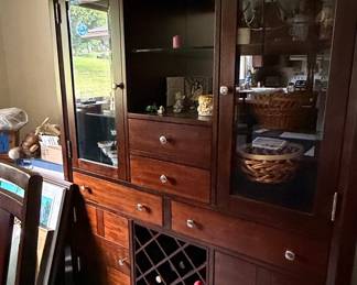 Mahogany Dining Room Buffet with Hutch and Wine Rack