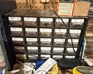 Multi-Drawer Hardware Organizer with Assorted Contents