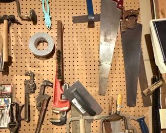 Assorted Vintage Hand Tools on Pegboard