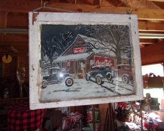 Reverse Painted Picture on Old Window