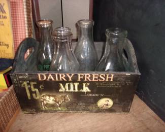 Wooden Box w/Milk Bottles