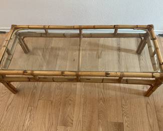 MCM glass top bamboo coffee table