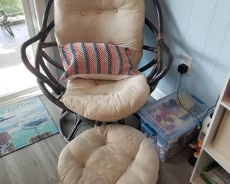 Rattan chair with matching ottoman