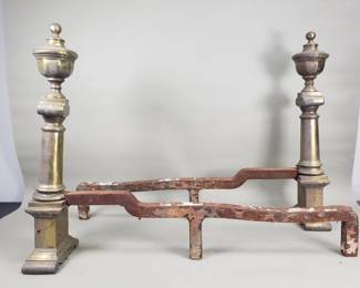 077 Rank 077 Lot 211 Pair of vintage brass andirons