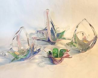 133 Rank 133 Lot 463h 4 vintage Murano hand blown glass basket