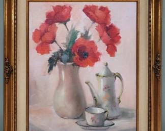 127 Rank 127 Lot 146 Signed Marie Hunter, oil on canvas, floral still