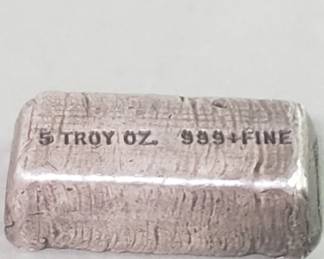 028 Rank 028 Lot 144 Silver bar marked 999 fine 5 troy oz.