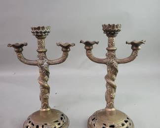 175 Rank 175 Lot 356 Vintage Chinese brass candelabra depicting a