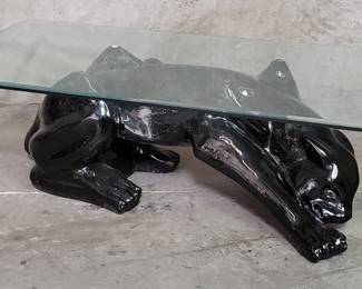 040 Rank 040 Lot 152 Ceramic black panther cocktail table with glass