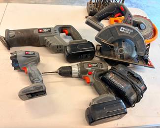 Porter Cable 18v set  Includes everything shown and bag. Both batteries work great. 