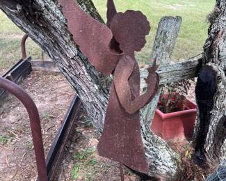 Steel Angel Yard Art  Total height: 54" Angel height: 27"  Width: 13" 