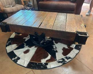 Antique Railroad / Factory Cart Coffee Table  53” long x 16 1/2” tall x 28” wide Beautiful condition!   Must be able to move and load yourself