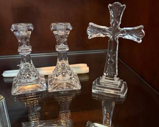 Waterford Crystal Standing Cross and candle holders
