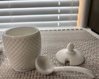 White Hobnail honey/jam dish