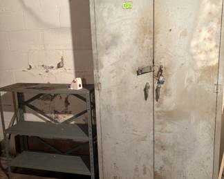 Metal cabinet with doors/lockable and small metal shelf
