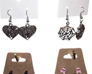 Deadstock and fashion jewelry collection featuring boho rings, novelty and enamel earrings, bracelets, necklaces, brooches, and accessories available