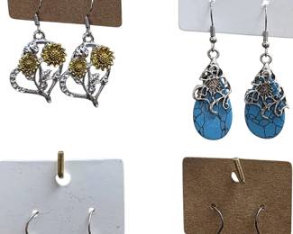 Deadstock and fashion jewelry collection featuring boho rings, novelty and enamel earrings, bracelets, necklaces, brooches, and accessories available