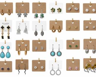 Deadstock and fashion jewelry collection featuring boho rings, novelty and enamel earrings, bracelets, necklaces, brooches, and accessories available