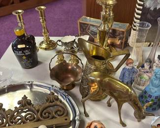 Brass deer and candlesticks