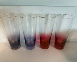 MCM tapered highball glasses with colorful ombre fade.