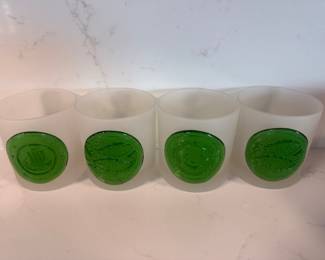 Vintage Wheaton Nuline Frosted Tumblers with Green Medallions