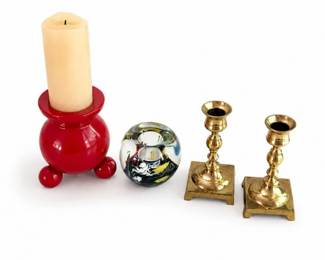 70 EclecticDecorLotGlassBrassSwedishCandlestick