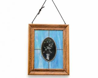 86 FramedIridescentStainedGlassBotanicalPanel