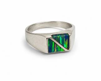 55 SterlingSilverOpalInlaySignetRing