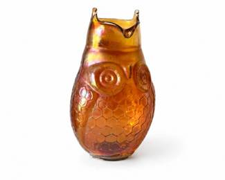 104 RAREVintageMarigoldCarnivalGlassOwlVase