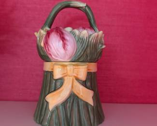 Glazed Ceramic Basket Canister. Has Small Chip. Photo 1 of 3.