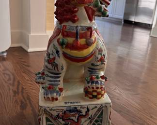 Pair of Temple-Size Glazed Ceramic Foo Dog Figurines. Each Measures 21' H x 10 1/2' W. Photo 3 of 6.