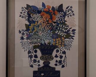 19th Century Original Pennsylvania German Folk Art "Fraktur" Papercut "Flowers in Blue Vase" for Benjamin S. Farret. Measures Overall 46" W x 57" H; Papercut is 36" W x 45.5" H. Photo 1 of 2.