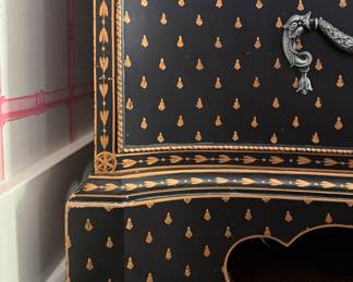 Chelsea House Serpentine Front Black Lacquered Chest of Drawers. Measures 36.5" W x 21.25" D x 32" H. Photo 5 of 8.