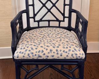Set of 6 Palm Beach Regency Sourced Chinese Chippendale Dining Chairs. Two Arm Chairs & 4 Side Chairs with Custom Ballard Designs Cushions. Each Measures 38" H x 20 1/2" W x 19" D. Photo 1 of 6.