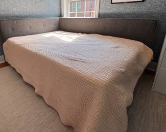 Pottery Barn Teen Cushy Upholstered Platform Corner Bed - Queen Size. Measures 84"L x 64"W x 33"H. Photo 3 of 3.
