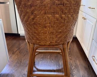 Woven Rattan Counter Stools Upholstered in Lilly Pulitzer For Lee Jofa Fabric. - 2 Available. Each Measures 20.5" W with 24" Seat Height. Photo 4 of 5.
