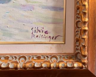 Floral Still Life Signed by Artist Silvia Reisinger (Austrian, 1956–2016). Canvas Measures 23" W x 30" H; 34" W x 41" H Overall. Photo 2 of 3.