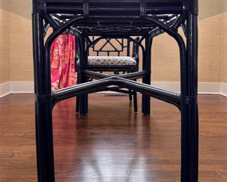 Hollywood Regency / Chinese Chippendale Dining Table with Tempered Glass Top. Measures 66"L x 42" D x 28 1/2" H. Photo 3 of 5.
