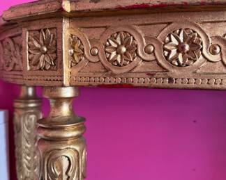French Neoclassical Style Demilune Console Table Centered by Urn Finial. Photo 2 of 5.