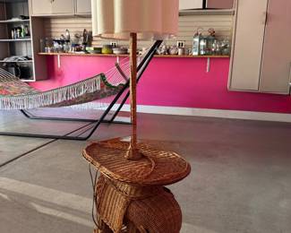 Vintage Wicker Elephant Floor Lamp From The Private Collection of Amanda Lindroth (Retail Store). Needs Repair. Ask Us For Resources. Measures 16" W x 23" D x 57" H. Photo 1 of 4.