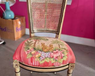 Hollywood Regency Cane Back Chair Upholstered in Pat Freund Design for P/Kauffman Fabric. Photo 1 of 4.