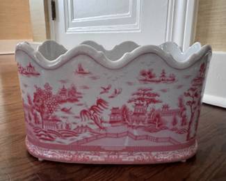 Pink Willow Toile Cachepot. Measures 12" L x 7"W. Photo 2 of 4.