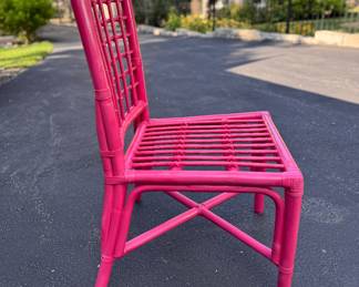 Set of 4 Palm Beach Regency Sourced Bamboo Chairs Painted Hot Pink. Coordinating GameTable (Not Pictured) Available Too. Photo 3 of 5.