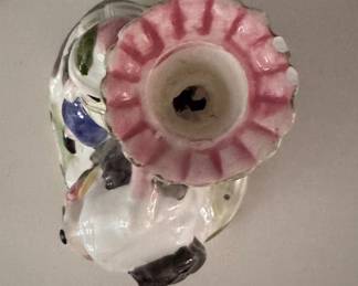 Pair of Staffordshire-Style Glazed Ceramic Candlesticks. Each Measures 4"W x 6 1/2" H. One Has A Slight Chip. Photo 3 of 4.