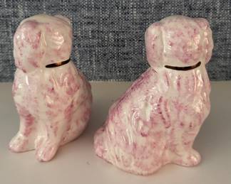 Pair of Modern Pink Reproduction Staffordshire Dogs. Each Measures 6"H x 4 1/2" D. Photo 2 of 3.