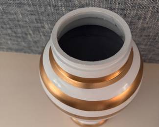 Gold Stripe Ginger Jar with Lid. Measures 14" H x 6 1/2" W. Photo 2 of 2.