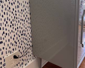 Hollywood Regency Sideboard in Light Grey Lacquer Finish. Measures 72' W x 18" D x 32"H. Photo 3 of 3.