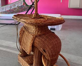 Vintage Wicker Elephant Floor Lamp From The Private Collection of Amanda Lindroth (Retail Store). Needs Repair. Measures 16" W x 23" D x 57" H. Ask Us For Resources. Photo 2 of 4.