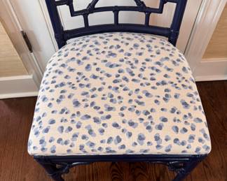 Set of 6 Palm Beach Regency Sourced Chinese Chippendale Dining Chairs. Two Arm Chairs & 4 Side Chairs with Custom Ballard Designs Cushions. Each Measures 38" H x 20 1/2" W x 19" D. Photo 5 of 6.